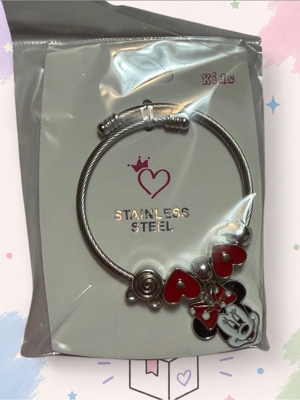 Kids Stainless Steel Minnie-Inspired Charm Bracelet | Red
